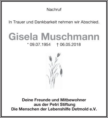 Anzeige  Gisela Muschmann  Lippische Landes-Zeitung