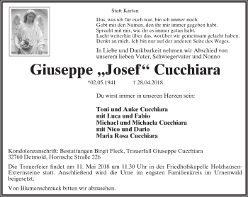 Anzeige  Giuseppe Cucchiara  Lippische Landes-Zeitung