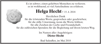 Anzeige  Helga Hecht  Lippische Landes-Zeitung