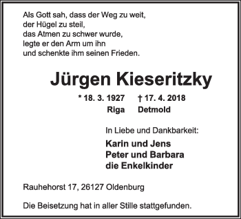 Anzeige  Jürgen Kieseritzky  Lippische Landes-Zeitung