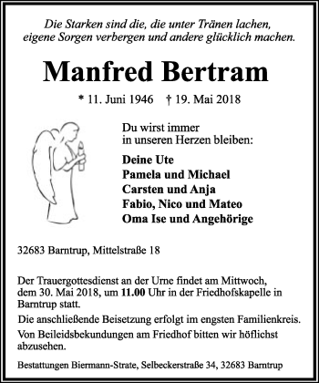 Anzeige  Manfred Bertram  Lippische Landes-Zeitung