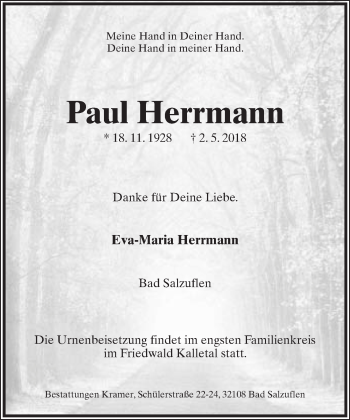 Anzeige  Paul Herrmann  Lippische Landes-Zeitung