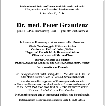 Anzeige  Peter Graudenz  Lippische Landes-Zeitung