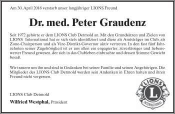 Anzeige  Peter Graudenz  Lippische Landes-Zeitung