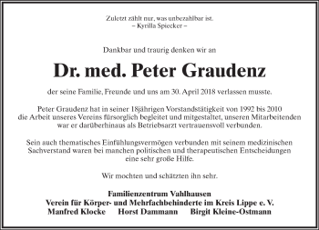 Anzeige  Peter Graudenz  Lippische Landes-Zeitung