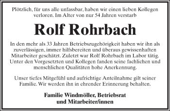 Anzeige  Rolf Rohrbach  Lippische Landes-Zeitung