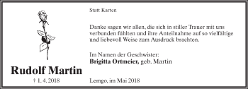 Anzeige  Rudolf Martin  Lippische Landes-Zeitung