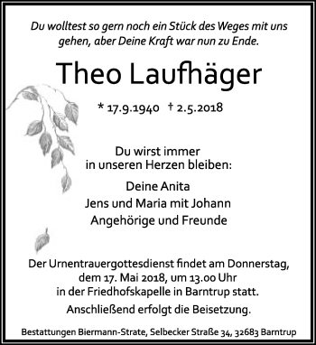 Anzeige  Theo Laufhäger  Lippische Landes-Zeitung
