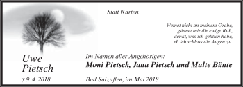 Anzeige  Uwe Pietsch  Lippische Landes-Zeitung
