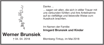 Anzeige  Werner Brunsiek  Lippische Landes-Zeitung