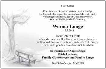 Anzeige  Werner Lange  Lippische Landes-Zeitung