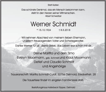 Anzeige  Werner Schmidt  Lippische Landes-Zeitung