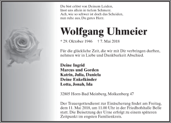 Anzeige  Wolfgang Uhmeier  Lippische Landes-Zeitung