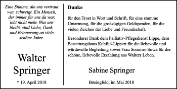 Anzeige  Walter Springer  Lippische Landes-Zeitung