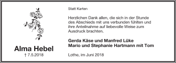 Anzeige  Alma Hebel  Lippische Landes-Zeitung