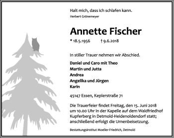 Anzeige  Annette Fischer  Lippische Landes-Zeitung