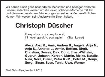 Anzeige  Christoph Düscher  Lippische Landes-Zeitung