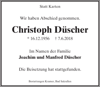 Anzeige  Christoph Düscher  Lippische Landes-Zeitung