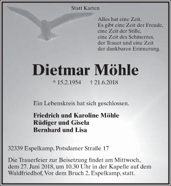 Anzeige  Dietmar Möhle  Lippische Landes-Zeitung