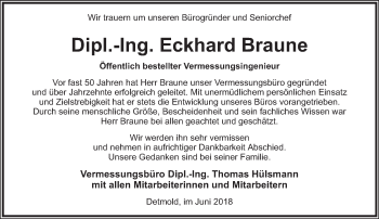 Anzeige  Eckhard Braune  Lippische Landes-Zeitung