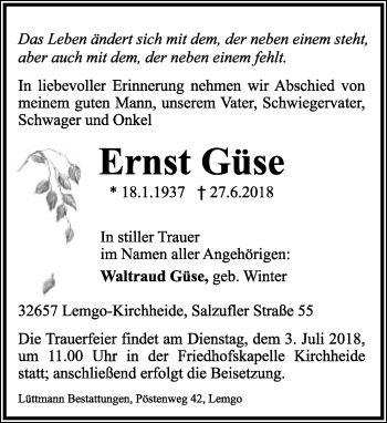Anzeige  Ernst Güse  Lippische Landes-Zeitung