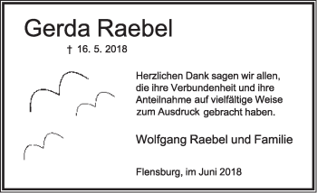 Anzeige  Gerda Raebel  Lippische Landes-Zeitung