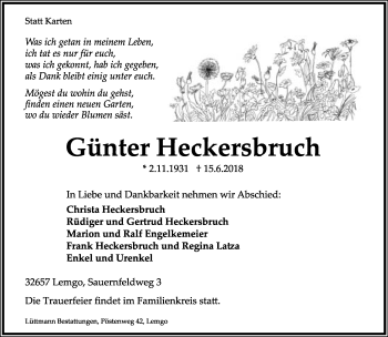 Anzeige  Günter Heckersbruch  Lippische Landes-Zeitung