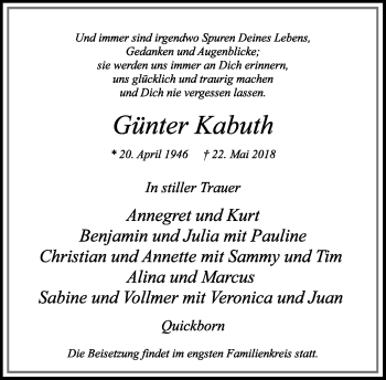 Anzeige  Günter Kabuth  Lippische Landes-Zeitung