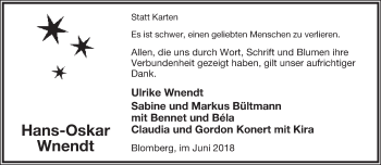 Anzeige  Hans-Oskar Wnendt  Lippische Landes-Zeitung