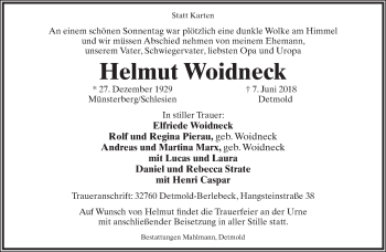 Anzeige  Helmut Woidneck  Lippische Landes-Zeitung