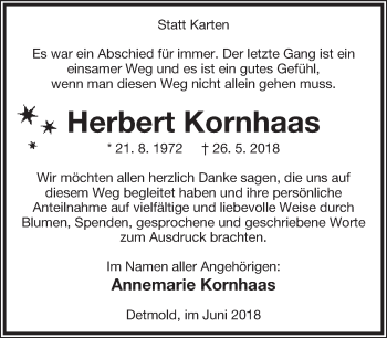 Anzeige  Herbert Kornhaas  Lippische Landes-Zeitung