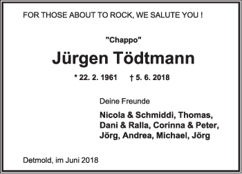 Anzeige  Jürgen Tödtmann  Lippische Landes-Zeitung