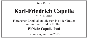 Anzeige  Karl-Friedrich Capelle  Lippische Landes-Zeitung