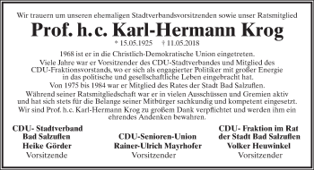 Anzeige  Karl-Hermann Krog  Lippische Landes-Zeitung