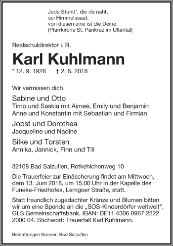 Anzeige  Karl Kuhlmann  Lippische Landes-Zeitung