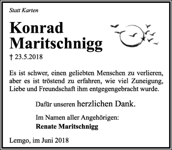 Anzeige  Konrad Maritschnigg  Lippische Landes-Zeitung