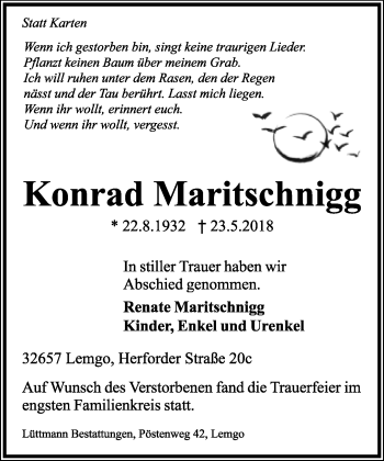Anzeige  Konrad Maritschnigg  Lippische Landes-Zeitung
