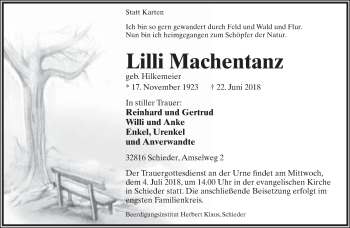 Anzeige  Lilli Machentanz  Lippische Landes-Zeitung