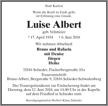 Anzeige  Luise Albert  Lippische Landes-Zeitung