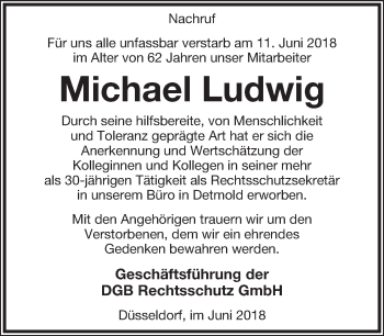 Anzeige  Michael Ludwig  Lippische Landes-Zeitung