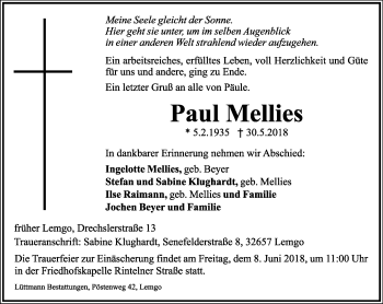 Anzeige  Paul Mellies  Lippische Landes-Zeitung