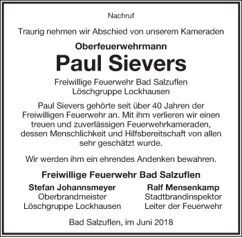 Anzeige  Paul Sievers  Lippische Landes-Zeitung