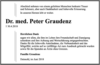 Anzeige  Peter Graudenz  Lippische Landes-Zeitung