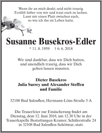 Anzeige  Susanne Busekros-Edler  Lippische Landes-Zeitung