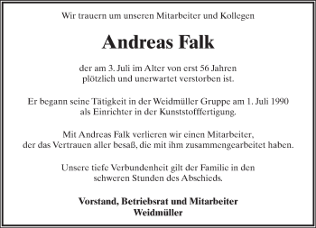 Anzeige  Andreas Falk  Lippische Landes-Zeitung