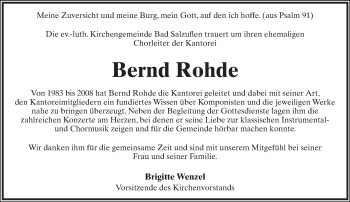 Anzeige  Bernd Rohde  Lippische Landes-Zeitung