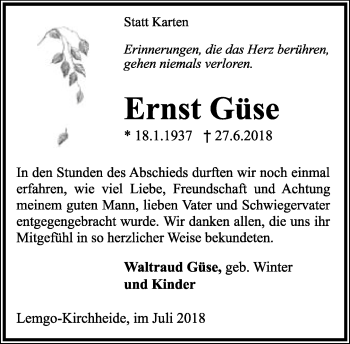 Anzeige  Ernst Güse  Lippische Landes-Zeitung
