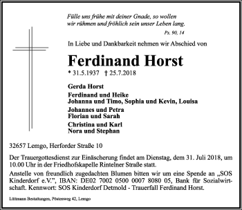 Anzeige  Ferdinand Horst  Lippische Landes-Zeitung