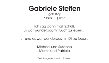 Anzeige  Gabriele Steffen  Lippische Landes-Zeitung