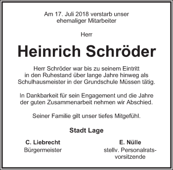 Anzeige  Heinrich Schröder  Lippische Landes-Zeitung